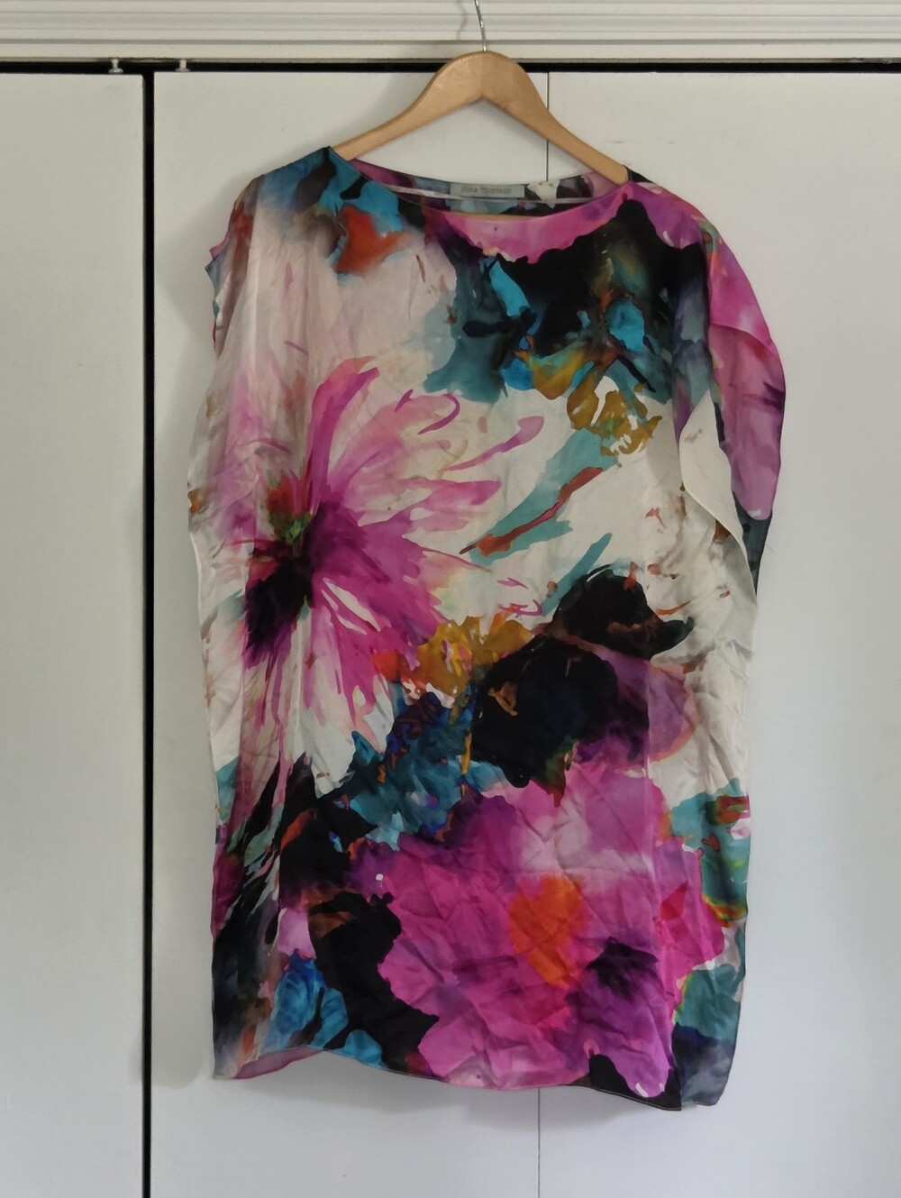 Silvia Tcherassi Vibrant Floral Silk Tunic - Pink, Teal, Black